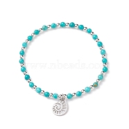 Natural Howlite Beaded Stretch Bracelet with 201 Stainless Steel Conch Charms, Gemstone Jewelry for Women, Turquoise(Dyed), Inner Diameter: 2-3/8 inch(6cm)(BJEW-JB08297-01)