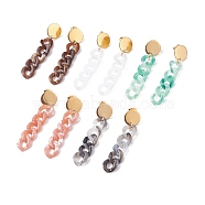 Chunky Acrylic Curb Chain Long Dangle Stud Earrings for Women, Mixed Color, 57x12mm, Pin: 0.7mm(EJEW-JE04771)