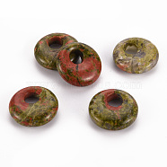 Natural Unakite Pendants, Donut/Pi Disc, 17.5~18.5x5.5mm, Hole: 5.5mm(G-T122-67D)