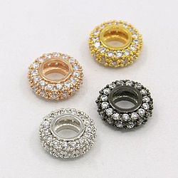 Brass Cubic Zirconia European Beads, Rondelle, Mixed Color, 11x4mm, Hole: 5mm(ZIRC-F001-102)