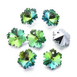 Electroplated Glass Charms, Silver Plated Bottom, Faceted, Snowflake, Medium Sea Green, 14x12.5x7mm, Hole: 1.4mm, about 30pcs/board, 4board/box(EGLA-N006-015A)