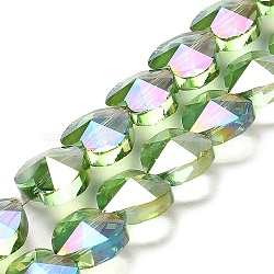 Electroplate Glass Beads Strands, Heart, Faceted, Lawn Green, 10x10x6mm, Hole: 1.2mm, about 78~80pcs/strand, 28.82~28.94''(73.2~73.5cm)(EGLA-B004-01A-AB02)