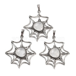Natural Quartz Crystal Rock Crystal Spider Web Pendants, Rack Plating Antique Silver Plated Brass Halloween Net Charms, Cadmium Free & Lead Free, 44.5x37.5x7mm, Hole: 7.5x5mm(G-Q163-09AS-05)