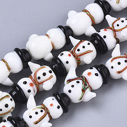 Handmade Lampwork Beads Strands, Snowman, for Christmas, White, 23x13.5x15mm, Hole: 2mm, about 20pcs/Strand, 17.32 inch(44cm)(LAMP-R142-02)