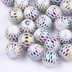 Electroplate Glass Beads, Round with Rhombus Pattern, Colorful, 8~8.5mm, Hole: 1.5mm(EGLA-S178-07E)