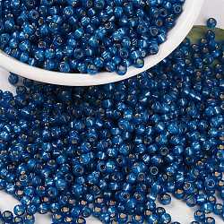 MIYUKI Round Rocailles Beads, Japanese Seed Beads, 8/0, (RR648) Dyed Denim Blue Silverlined Alabaster, 3mm, Hole: 1mm, about 422~455pcs/10g(X-SEED-G008-RR0648)