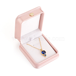 PU Leather Necklace Pendant Gift Boxes, with Golden Plated Iron Crown and Velvet Inside, for Wedding, Jewelry Storage Case, Pink, 8.4x7.2x4cm(LBOX-L005-F02)