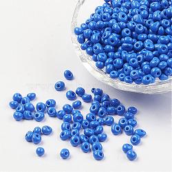 Opaque Glass Seed Beads, Fringe Teardrop Beads, Blue, 4~5x3mm, Hole: 1mm, about 440~450g/bag(SEED-R032-A10)