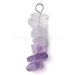 Gradient Color Natural Quartz Crystal & Natural Amethyst & Natural Blue Lace Agate Chip Beaded Pendants, with 304 Stainless Steel Loops, 28~34x7~10x7~10mm, Hole: 2x3mm(PALLOY-JF02790-03)