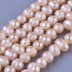 Natural Cultured Freshwater Pearl Beads Strands, Round, PeachPuff, 7~8mm, Hole: 0.8mm, about 57pcs/strand, 14.37 inch(PEAR-E004-23-01)