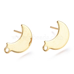 304 Stainless Steel Stud Earring Findings, Moon, Real 24k Gold Plated, 14.5x9.5x0.8mm, Hole: 1.4mm, Pin: 0.8mm(STAS-K212-03G)