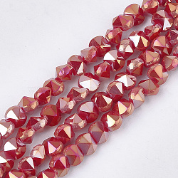 Electroplate Glass Beads Strands, Faceted, Red, 6~6.5x4.5~5x5.5mm, Hole: 1.2mm, about 100pcs/strand, 17.3 inch(EGLA-S179-02A-H01)