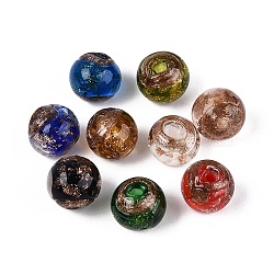Handmade Gold Sand Lampwork Beads, Round, Mixed Color, 8~8.5mm, Hole: 1.4~1.6mm(LAMP-N045-01A)