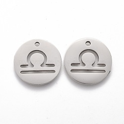 201 Stainless Steel Pendants, Twelve Constellations, Stainless Steel Color, Libra, 16x1.2mm, Hole: 1.5mm(STAS-Z001-B-09P)