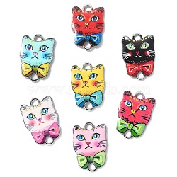 35Pcs 7 Styles Alloy Enamel Connector Charms, Cat Links with Bowknot, Platinum, Mixed Color, 21.5x15mm, 5pcs/style(ENAM-CJ0004-63)