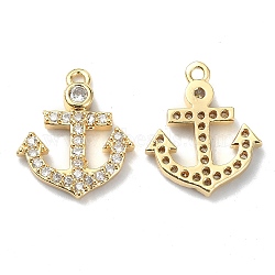 Brass Micro Pave Cubic Zirconia Charms, Anchor Charm, Real 18K Gold Plated, 14x12x2mm, Hole: 1mm(KK-B072-03G)