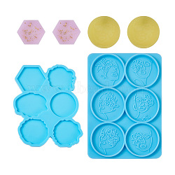 Boutigem 2Pcs 2 Style DIY  Silicone Fondant Molds, UV Resin & Epoxy Resin Jewelry Making, for DIY Phone Stands and Accessories, Woman Head & Geometric Pattern, Deep Sky Blue, 1pc/style(DIY-BG0001-30)