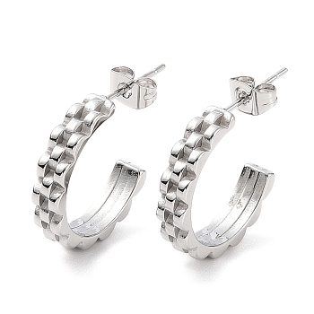 304 Stainless Steel Round Stud Earrings, Half Hoop Earrings for Women, Stainless Steel Color, 20x4mm