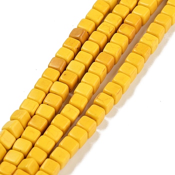 Synthetic Turquoise Beads Strands, Dyed, Cube, Gold, 4x4x4mm, Hole: 1mm, about 95pcs/strand, 15.75 inch