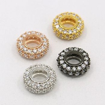 Brass Cubic Zirconia European Beads, Rondelle, Mixed Color, 11x4mm, Hole: 5mm