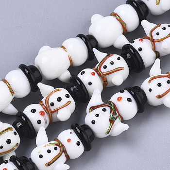 Handmade Lampwork Beads Strands, Snowman, for Christmas, White, 23x13.5x15mm, Hole: 2mm, about 20pcs/Strand, 17.32 inch(44cm)