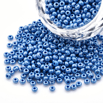 8/0 Czech Opaque Glass Seed Beads, Lustered, Round, Dodger Blue, 3x2mm, Hole: 1mm, about 500g/bag