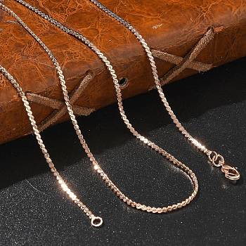 1.5mm Rack Plating Brass Serpentine Chain Necklaces for Women Men, Cadmium Free & Lead Free, 901 Stainless Steel Clasp, Long-Lasting Plated, Rose Gold, 21.26 inch(54cm)