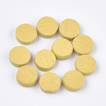 Painted Poplar Wood Cabochons, Flat Round, Gold, 7x2mm