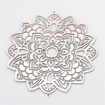 304 Stainless Steel Filigree Joiners, Flower, Stainless Steel Color, 36x34x0.5mm, Hole: 3.5mm, about 175~190pcs/bag
