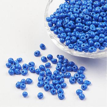 Opaque Glass Seed Beads, Fringe Teardrop Beads, Blue, 4~5x3mm, Hole: 1mm, about 440~450g/bag