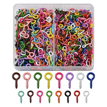 500Pcs 2 Styles Spray Painted Iron Screw Eye Pin Peg Bails, For Half Drilled Beads, Mixed Color, 8~10x4~5x1mm, Hole: 2~2.5mm, Pin: 1.4~1.5mm
