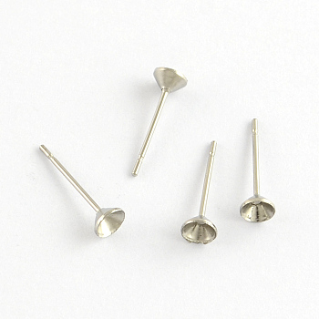 304 Stainless Steel Flat Round Blank Peg Stud Earring Findings, Stainless Steel Color, 13x3mm, pin:1mm, fit for 3mm rhinestone