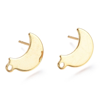 304 Stainless Steel Stud Earring Findings, Moon, Real 24k Gold Plated, 14.5x9.5x0.8mm, Hole: 1.4mm, Pin: 0.8mm