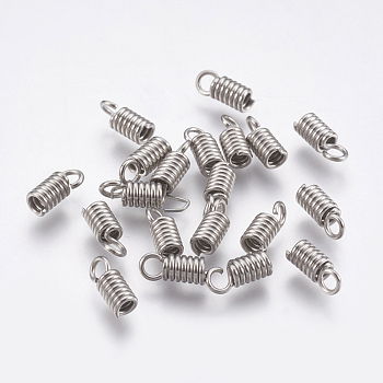 304 Stainless Steel Terminators, Coil Cord Ends, Stainless Steel Color, 8.5x3.5mm, Hole: 2mm, Inner Diameter: 2mm