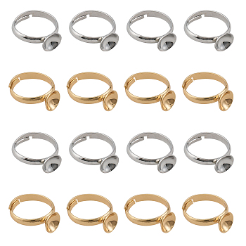 20Pcs 2 Colors Adjustable Brass Rings Findings, Flat Round Pad Ring Base Settings, Platinum & Golden, US Size 4 1/4(15mm), Tray: 7.5mm, 10Pcs/color