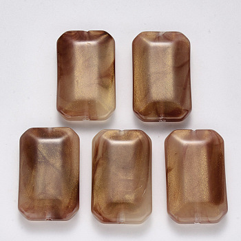 Imitation Gemstone Acrylic Beads, with Glitter Powder, Faceted, Rectangle, Sienna, 39.5x24.5x9mm, Hole: 2mm, about 70pcs/500g