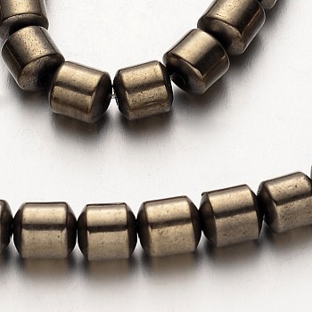 Electroplate Non-magnetic Synthetic Hematite Bead Strands, Column, Antique Bronze Plated, 6x6mm, Hole: 1mm, about 67pcs/strand, 15.7 inch