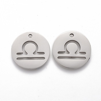 201 Stainless Steel Pendants, Twelve Constellations, Stainless Steel Color, Libra, 16x1.2mm, Hole: 1.5mm