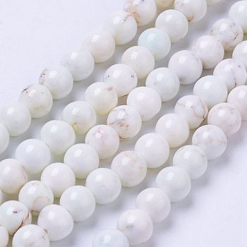Natural Magnesite Bead Strands, Dyed, Round, Floral White, 6mm, Hole: 1mm, about 68pcs/strand, 15.7 inch