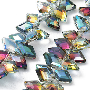 Electroplate Rhombus Glass Beads Strands, Faceted, Dark Cyan, 13x8x4mm, Hole: 1.2mm, about 99~100pcs/strand, 15.35''(39cm)