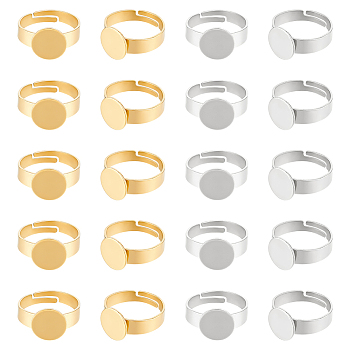 20Pcs 2 Styles Adjustable 304 Stainless Steel Finger Rings Components, Pad Ring Base Findings, Flat Round, Golden & Stainless Steel Color, Tray: 10mm, Inner Diameter: 16.9~17mm, 10Pcs/style