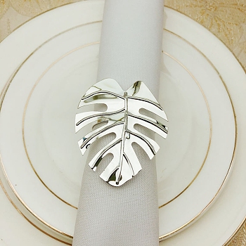 Alloy Napkin Rings, Napkin Holder Adornment, Restaurant Daily Accessiroes, Leaf, Platinum, 65x55mm