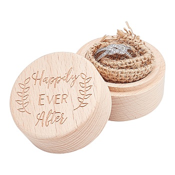 Wooden Ring Boxes, Column with Word Happily Ever After, BurlyWood, 5x4cm