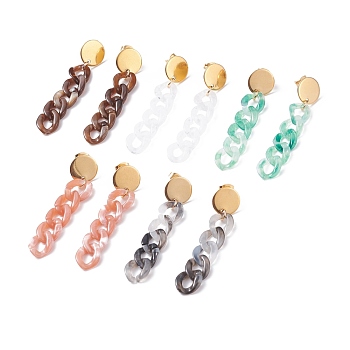Chunky Acrylic Curb Chain Long Dangle Stud Earrings for Women, Mixed Color, 57x12mm, Pin: 0.7mm