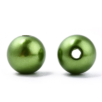 Spray Painted ABS Plastic Imitation Pearl Beads, Round, Olive Drab, 8x9.5mm, Hole: 1.8mm, about 2080 pcs/500g