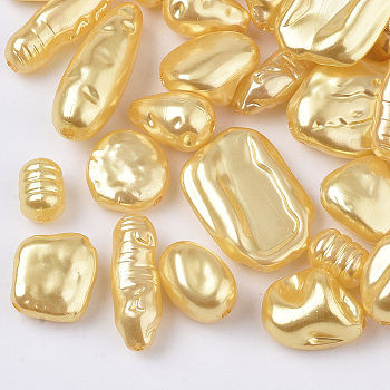ABS Plastic Imitation Pearl Beads, Mixed Shape, Champagne Yellow, 10~27x7~18x5~15mm, Hole: 1.2~1.8mm