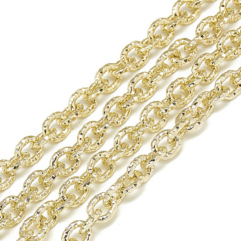 Aluminum Cable Chains, Textured, Unwelded, Oval, Light Gold, 7x6x1.6mm