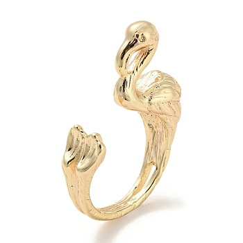 Brass Open Cuff Finger Rings, Flamingo Shape, Real 18K Gold Plated, US Size 5 1/4(15.9mm)