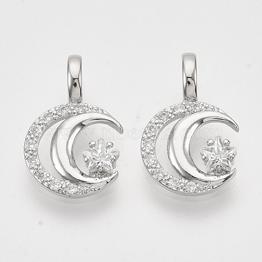 Real Platinum Plated Clear Moon Brass+Cubic Zirconia Pendants