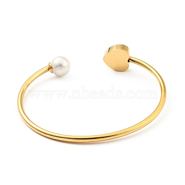 Shell Pearl & Heart with Evil Eye Open Cuff Bangle(BJEW-G647-03G)-2